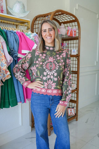 THML High Neck Floral Sweater