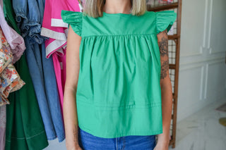 Ruffle Sleeve Button Back Babydoll Top