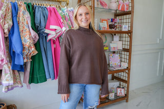 Mock Neck Pullover Sweater with Roll Detail