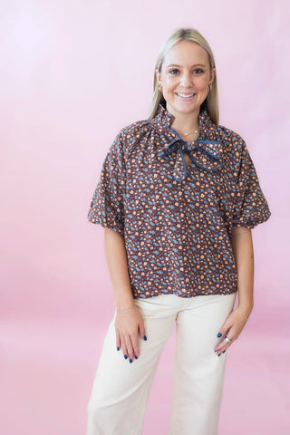 THML Floral Print Tie Front Top