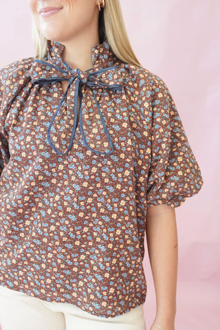 THML Floral Print Tie Front Top