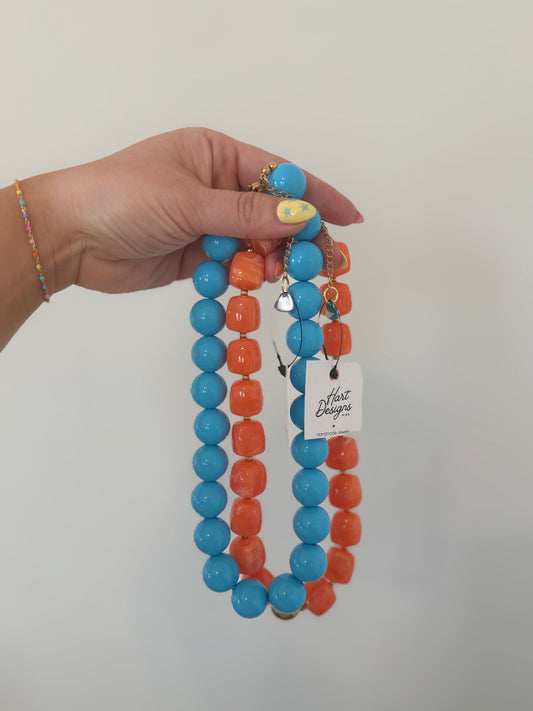 Statement Beaded Necklace- Electric Blue