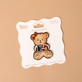 touchdown teddy iron-on patch with football teddy bear design