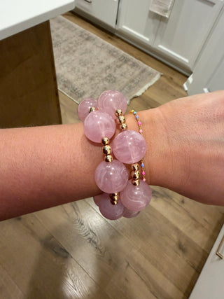 Coastal Beaded Bracelet Pink waterproof beach to brunch wrist stack - House of Me boutique Norman OK
