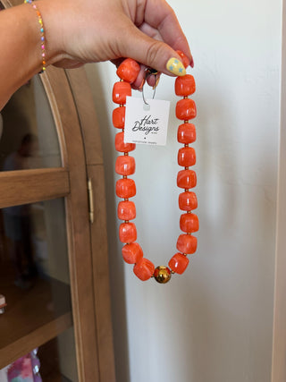 Tangerine Pop Necklace handmade orange beaded necklace Hart Designs - House of Me boutique Norman OK
