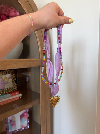 Lavender Heart Scarf Necklace side view - House of Me boutique Norman OK