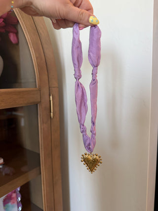 Lavender Heart Scarf Necklace handmade statement piece Hart Designs - House of Me boutique Norman OK