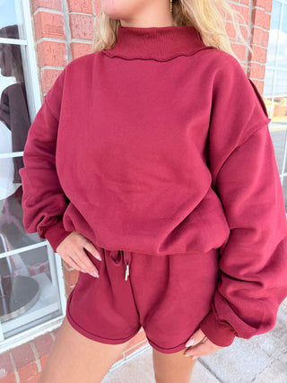 Burgundy Reversible Mock-Neck Top