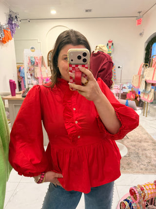 Lady in Red Ruffle Top
