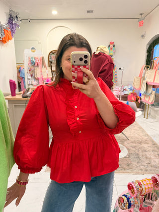 Lady in Red Ruffle Top