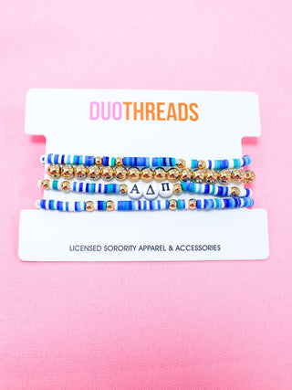 Miley sorority beaded bracelet stack with Greek letter beads by Duo Threads - House of Me boutique Norman OK