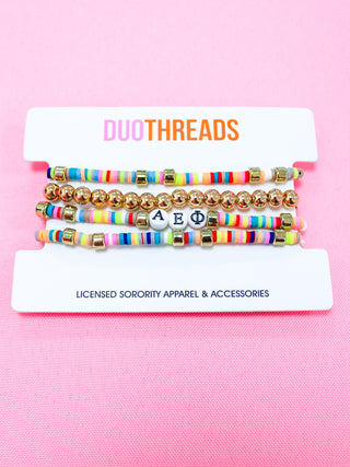 Miley sorority beaded bracelet stack with Greek letter beads by Duo Threads - House of Me boutique Norman OK