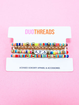 Miley sorority beaded bracelet stack with Greek letter beads by Duo Threads - House of Me boutique Norman OK