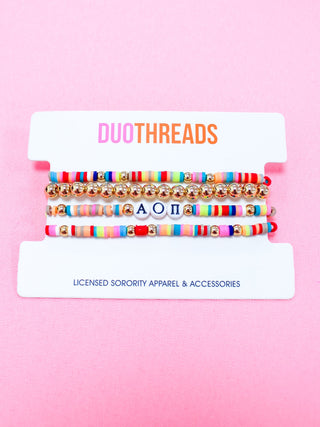 Miley sorority beaded bracelet stack with Greek letter beads by Duo Threads - House of Me boutique Norman OK