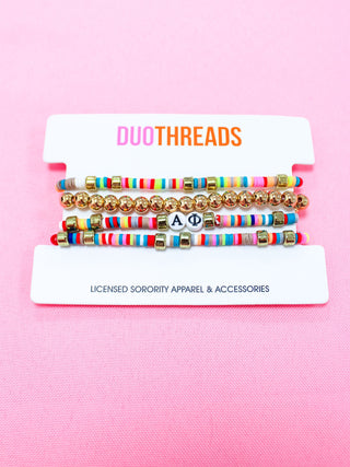 Miley sorority beaded bracelet stack with Greek letter beads by Duo Threads - House of Me boutique Norman OK