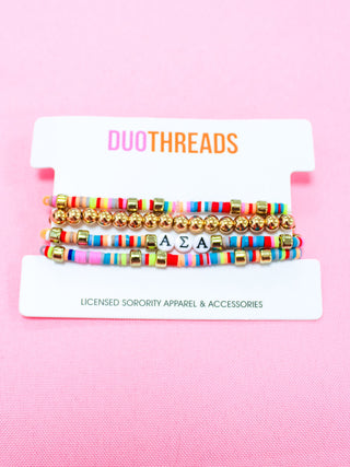 Miley sorority beaded bracelet stack with Greek letter beads by Duo Threads - House of Me boutique Norman OK