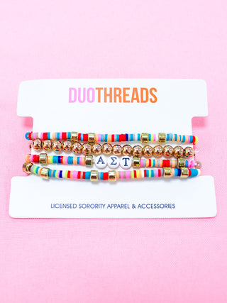 Miley sorority beaded bracelet stack with Greek letter beads by Duo Threads - House of Me boutique Norman OK