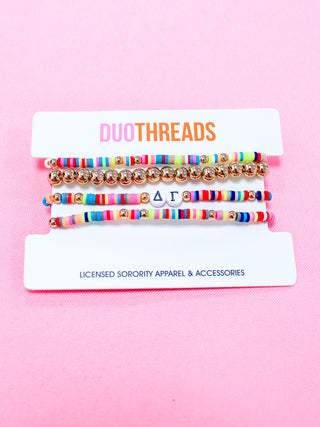 Miley sorority beaded bracelet stack with Greek letter beads by Duo Threads - House of Me boutique Norman OK