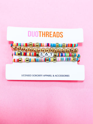 Miley sorority beaded bracelet stack with Greek letter beads by Duo Threads - House of Me boutique Norman OK