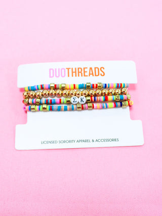 Miley sorority beaded bracelet stack with Greek letter beads by Duo Threads - House of Me boutique Norman OK