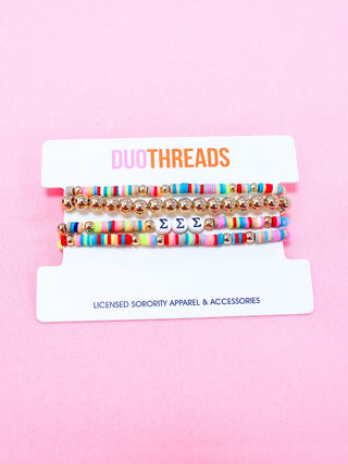 Miley sorority beaded bracelet stack with Greek letter beads by Duo Threads - House of Me boutique Norman OK