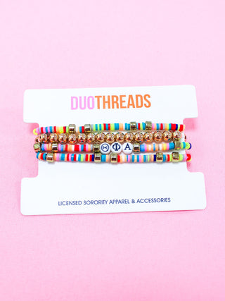 Miley sorority beaded bracelet stack with Greek letter beads by Duo Threads - House of Me boutique Norman OK
