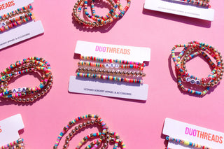 Miley sorority beaded bracelet stack with Greek letter beads by Duo Threads - House of Me boutique Norman OK