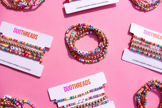 Miley sorority beaded bracelet stack with Greek letter beads by Duo Threads - House of Me boutique Norman OK