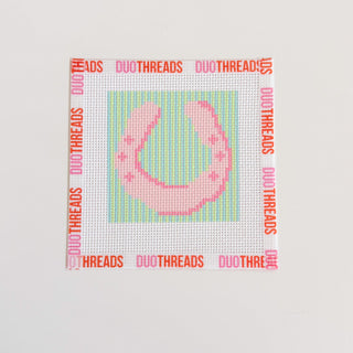 Lucky Girl pink horseshoe needlepoint canvas with rainbow stripes by Duo Threads - House of Me boutique Norman OK