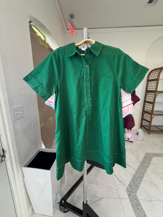 Pine Short Sleeve Shirt Dress with Pockets