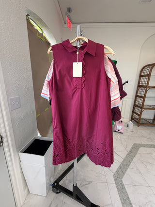 Wine Sleeveless Embroidered Hem Dress