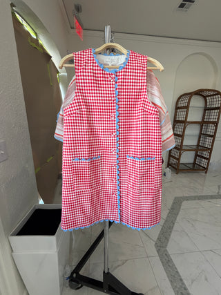 Red Gingham Sleeveless Shift Dress with Pockets