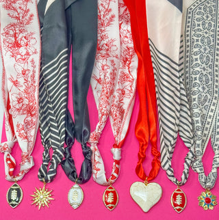 Red black and white game day scarf charm necklace by Golden Lily - House of Me boutique Norman OK