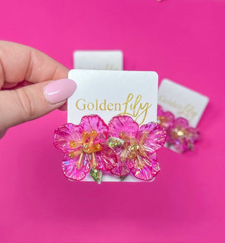 Pink acrylic flower stud earrings by Golden Lily - House of Me boutique Norman OK