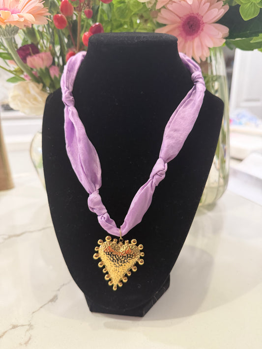 Lavender Heart Scarf Necklace