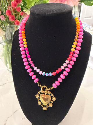 Vintage Heart Necklace styled on neck - House of Me boutique Norman OK