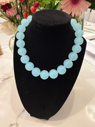 Statement Beaded Necklace Light Blue styled view - House of Me boutique Norman OK