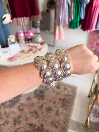 Gold Beaded Silver Water Resistant Metal Stretch Bracelet - House of Me boutique Norman OK