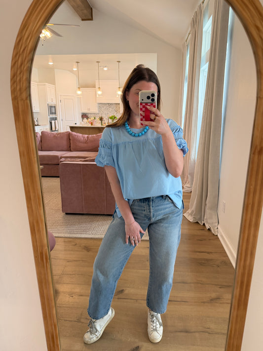 Harper Ruffle Top- Blue