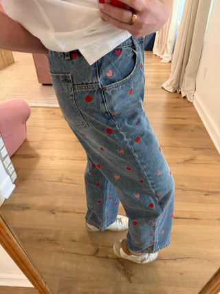 The Sweetheart Denim heart embroidery detail - House of Me boutique Norman OK