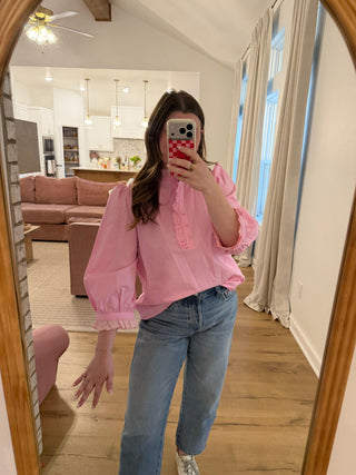 Charlotte Eyelet Blouse styled on model - House of Me boutique Norman OK