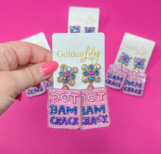 Mahjong beaded dot crack bam earrings by Golden Lily - House of Me boutique Norman OK