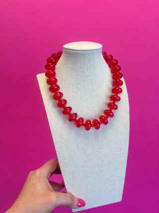 Red circle bauble ball necklace by Golden Lily - House of Me boutique Norman OK