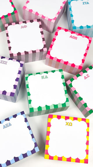 Scallop sorority sticky note cube with Greek letters by Duo Threads, sorority big little gift - House of Me boutique Norman OK