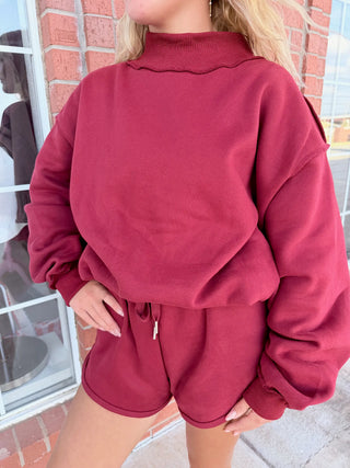 Burgundy Reversible Mock-Neck Top