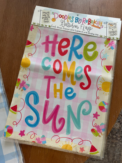 Here Comes The Sun Garden Flag- Doodles By Rebekah