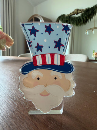 Small Uncle Sam Acrylic Shelf Sitter styled on tiered tray - House of Me boutique Norman OK