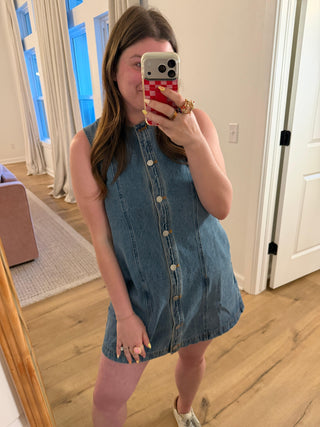 Hampton Denim Dress detail view - House of Me boutique Norman OK