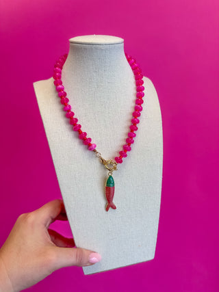 Pink fish charm necklace by Golden Lily - House of Me boutique Norman OK