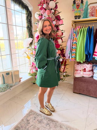 Susan button down dress styled on model - House of Me boutique Norman OK